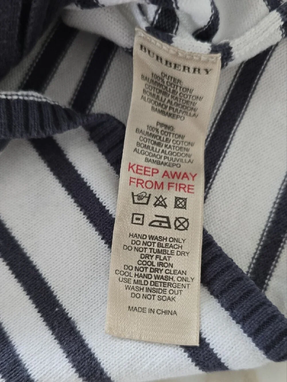 Burberry White Navy Striped Zip Cardigan with Orange Stripe